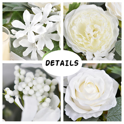 DearHouse 2Pcs Artificial Peony Flower Garland and - Silk Peony Garland with Flowers and Eucalyptus for Wedding Party Table Decoration,6ft/Strand (White)