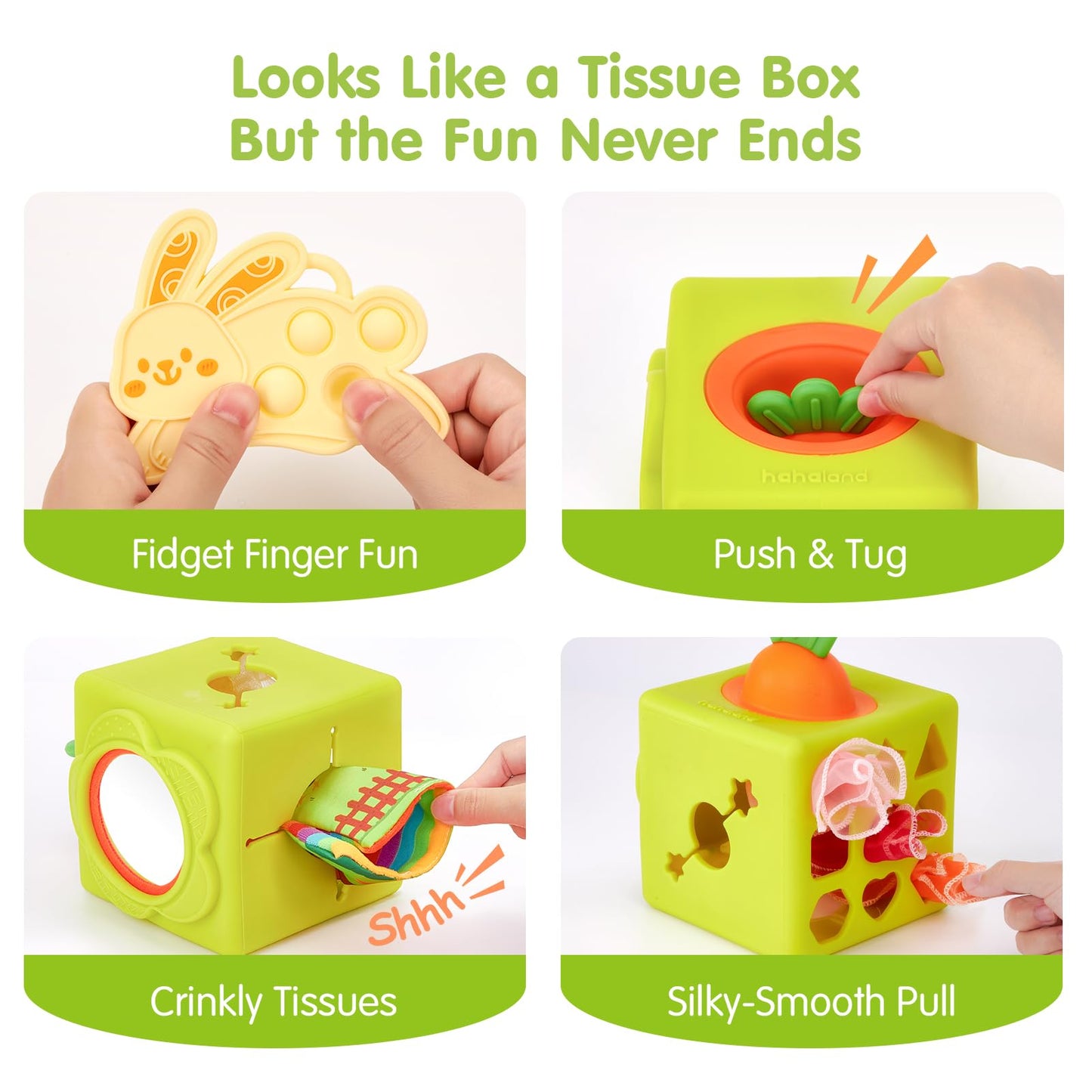 hahaland Baby Books 0-6 Months, Tummy Time Sensory Baby Toys and Baby Tissue Box Toy - Silicone Baby Toys 6-12 Months, Baby Shower Birthday Gifts for Boys Girl
