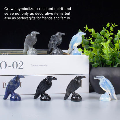 QLRSUXN Opalite Raven Figurines,2 Inch Healing Crystal Animal Statues, Lucky Guardian Pocket Crow Figurines as Women’s Gifts,Raven Statues for Office Home Decor and Ornament.