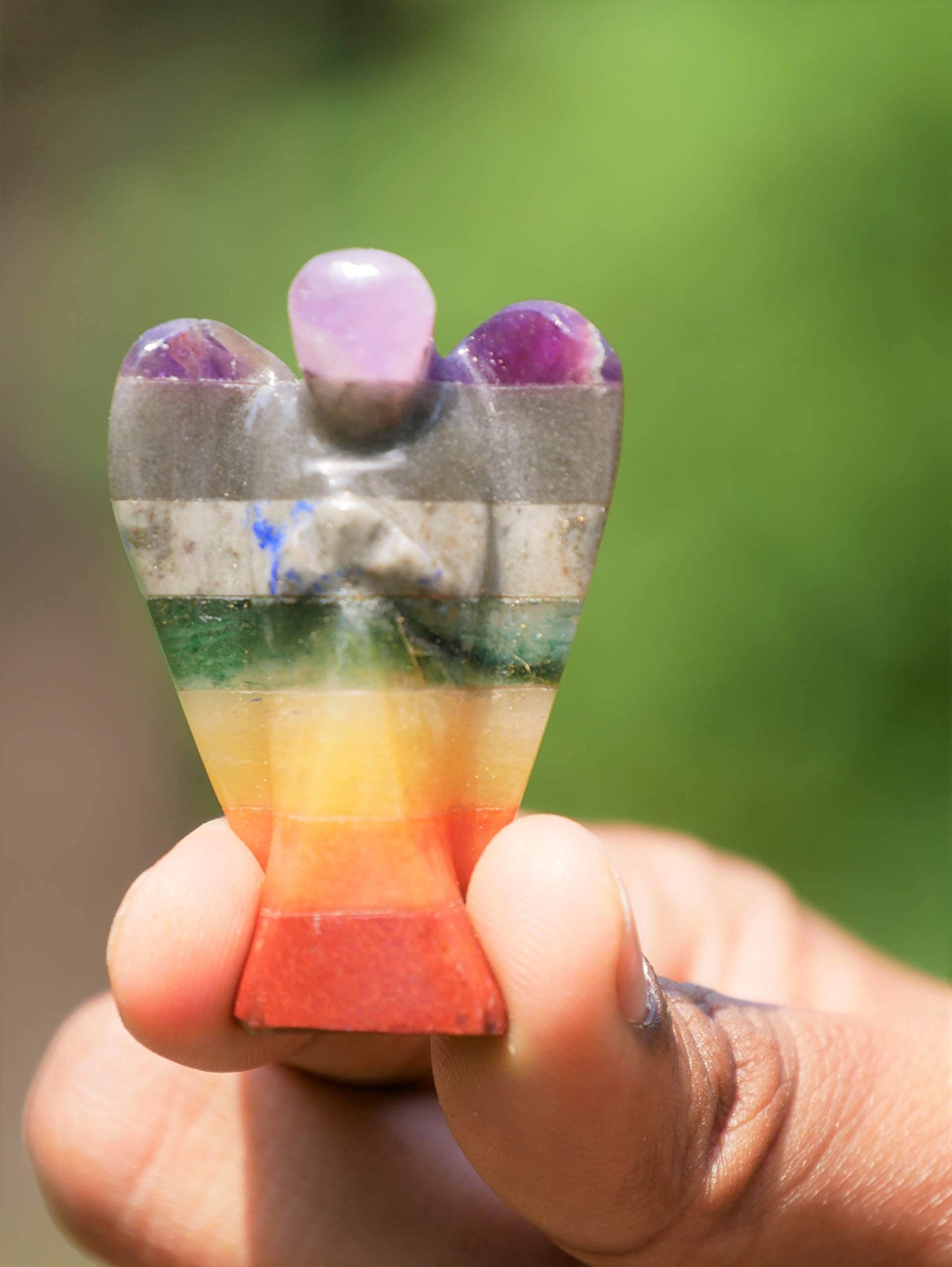 Crocon Seven Chakra Gemstone Pocket Angel Healing Figurine, Hand Carved Guardian Angel Crystals for Positive Energy, Handmade Mini Statue for Love, Peace & Healing, Natural Gemstone Healing Figurine