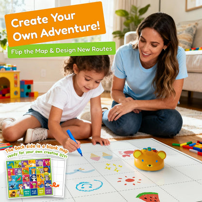 Apitor Robot Bear Screen-Free Coding Robot for Kids Ages 3-5, First Coding Toy with Lights, Sounds & Alphabet Map, STEM Learning Toy Birthday Gift for Boys & Girls