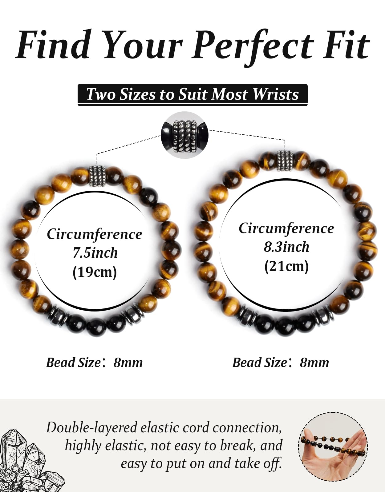 Landorilo Gifts for Men, 8mm Natural Stone Beaded Bracelets, Tiger's Eye & Black Tourmaline Healing Bracelet, Handmade Mens Jewelry Gift for Him, Husband, Son, Father, Friend(To My Son-8.3in)