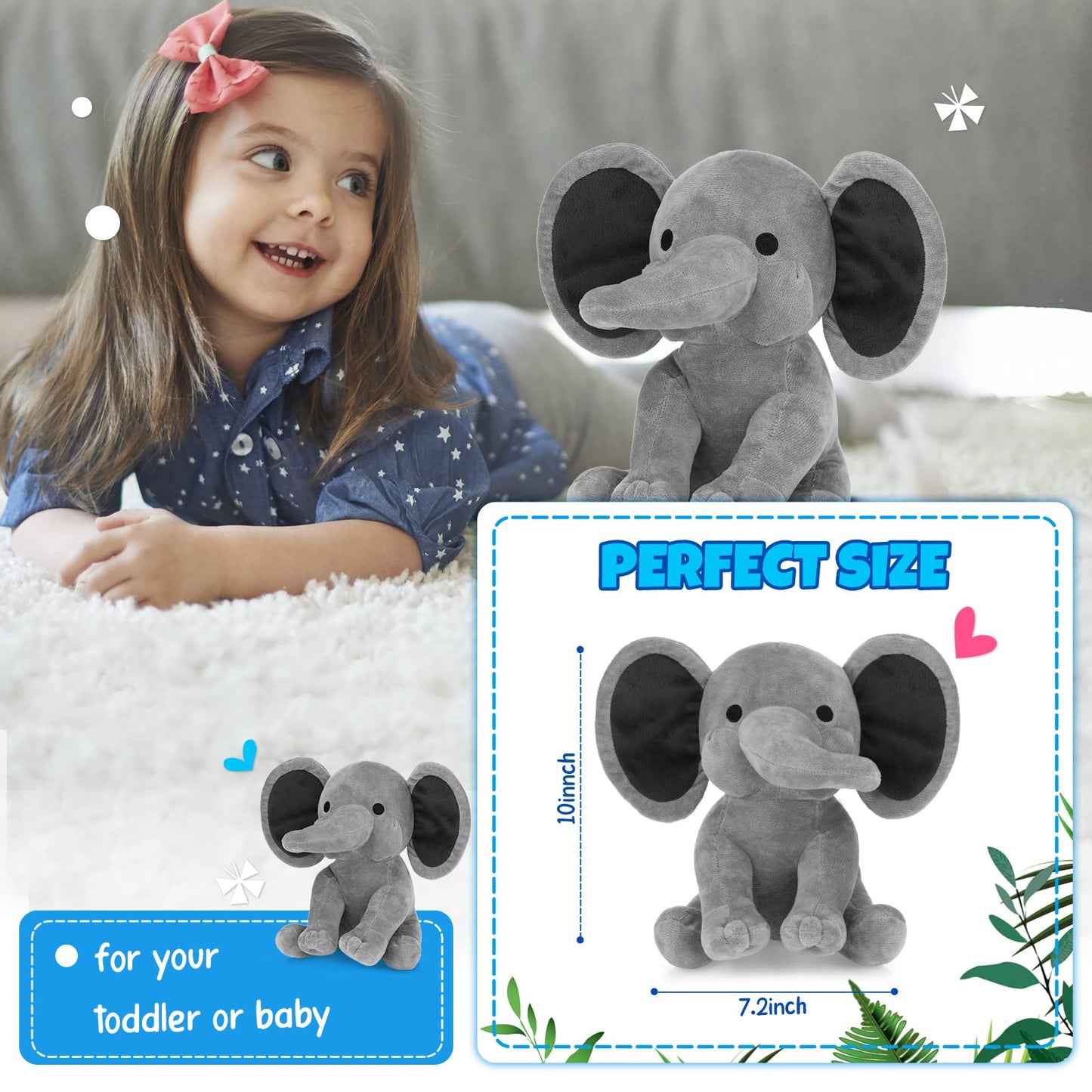 Glimin 6 Pieces Elephant Stuffed Animals 9.84 Inches Soft Cute Elephant Plush Toys for Baby Shower Themed Birthday Party Supplies(Grey)