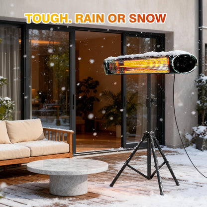 Outdoor Electric Heater, Infrared Patio Heater for Outdoor/Indoor Use, Wall Mounted/Freestanding Infrared Heater Outdoor, 1500W Electric Patio Heater with Tripod, MATT BLACK
