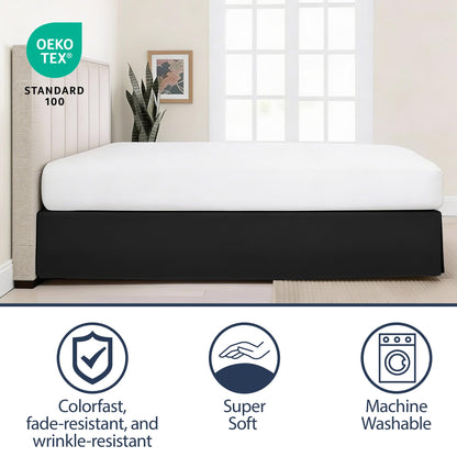 Luxury Hotel Tailored Bed Skirt, Box Pleats, 14 Inch Drop, Queen, Black
