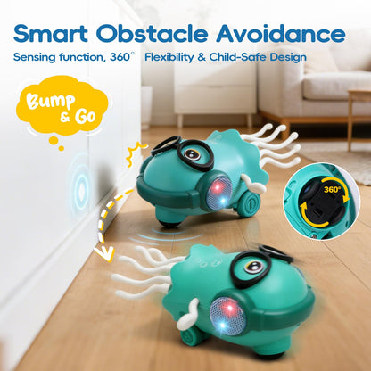 GONINO DJ Dancing Jellyfish Baby Toys, Musical Crawling Tummy Time Toys with LED Light & Smart Obstacle Avoidance, 360° Spin Sensory Toys for Toddlers, Kids Toys Birthday Gifts for Boys Girls, Green