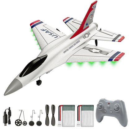 DEERC F16 Thunderbirds RC Plane,3CH Remote Control Airplane Fighter Toys,2.4GHz 6-axis Gyro Stabilizer RTF Glider Aircraft Plane with 2 Batteries,Easy to Fly for Beginners Kids Adults