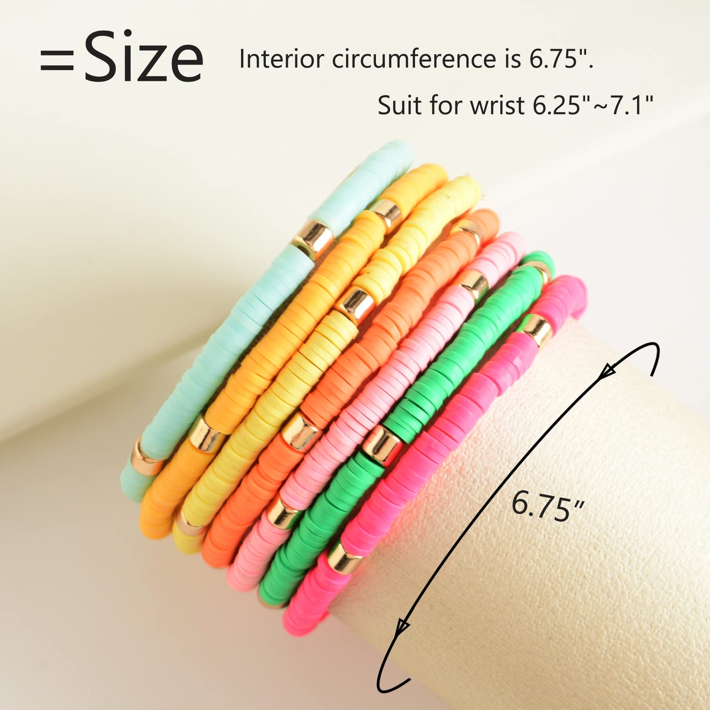 GOOJIDS Surfer Heishi Clay Bead Bracelets for Women Bohemian Stackable Gold Plated Beaded Stretch Bracelets Elastic Layering Friendship Bracelets Set Boho Jewelry
