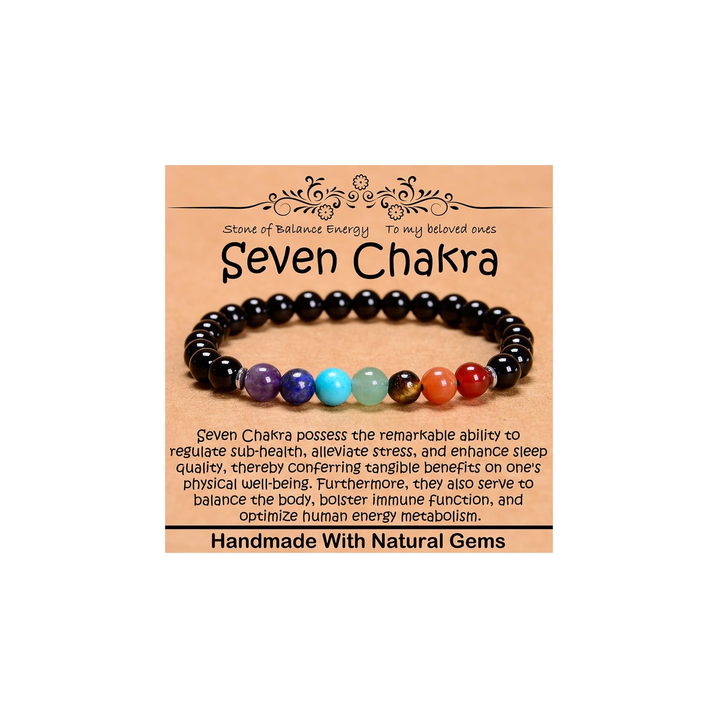 CHCCOYE 6mm Natural Healing Gemstone Bracelet Handmade Yoga Stretch Elastic Bracelet Stress Relief Crystal Jewelry for Men and Women (6mm, Seven Chakra Stones)