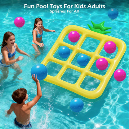 Jasonwell Tic-Tac-Toe Pool Toys Games - Giant Floating Tic Tac Toe Game Float with 10 Balls Pineapple Pool Game Party Toy Floats Yard Field Day Games Outdoor Beach Toys for Adults Teens Kids (Yellow)