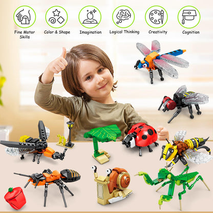 KAZI Bugs Building Toy Set,Insect Collection Building Blocks Including 8 Different Bug,STEM Toys for Kids Age 8 and Up,Play and Display Gift Idea for Boys & Girls,Ideal Gifts for Birthday Mothers Day