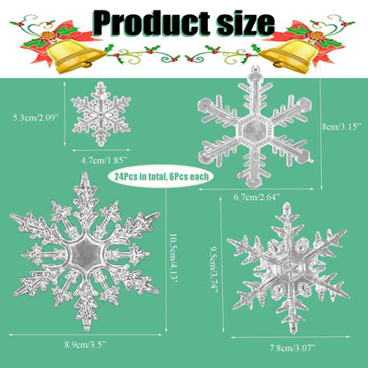 MIAO JIN Plastic Winter Snowflake Ornaments Xmas Tree Hanging Decorations for Christmas Tree Wedding Birthday Party Home Window Door Decorations,24PCS