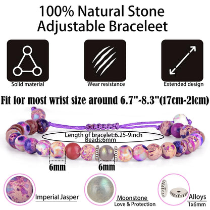 QOGIR Grandaughter Gifs Bracelet,Purple imperial Jasper Adjustable String Bracelet,Birthday Christmas Gifts
