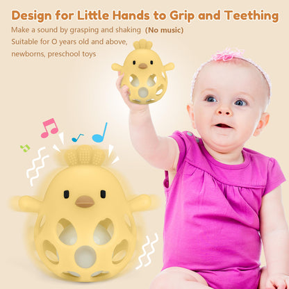 MCGMITT Baby Teething Toys for 3-6 Months, Easy Grasp Silicone Infant Rattle Teether Toy for 0-12 Months, BPA-Free Food Grade Baby Montessori Sensory Toys, Soft Infant Chew Toys for Teething Relief