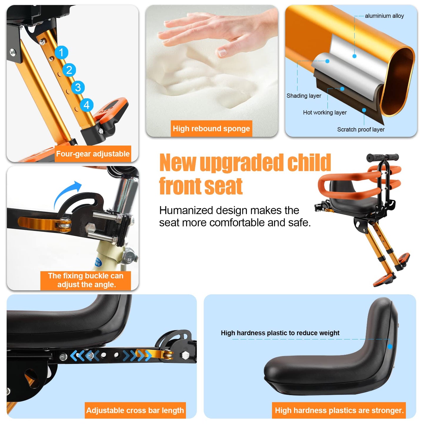 XIEEIX Front Mounted Child Bike Seat, Kids Bike Seat with Guardrail, High Seat Cushion Backrest Mountain Bike Child Bike Seat, Bicycle Child Safety Seat for Children from 1 to 3 Years Old