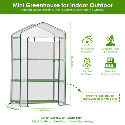 Carotex 3 Tier Mini Greenhouse, 27 x 19 x 50 Inch Portable Green House with PVC Cover and Steel Frame for Indoor Outdoor Plants, Seedlings, Herbs, Vegetables