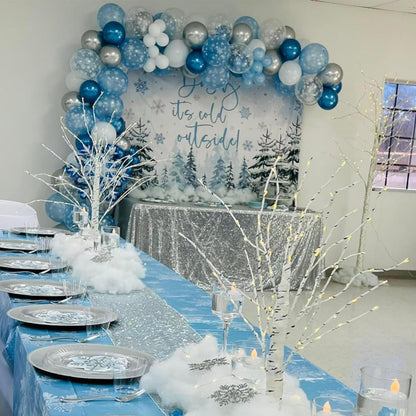 Jobkoo Snowflake Balloon Garland Arch Kit Winter Snowflake Balloons with Silver Blue White Snow Confetti Latex Balloon for Winter Wonderland Christmas Baby Shower Princess Birthday Party Decor