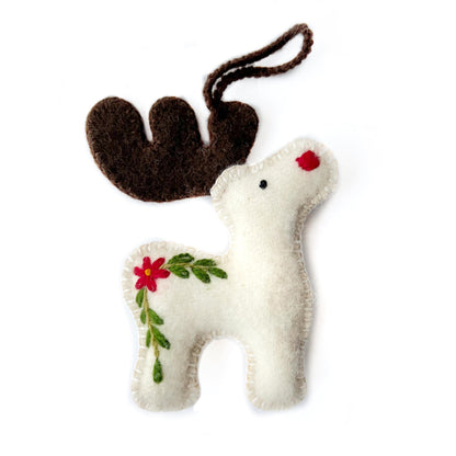 Reindeer Christmas Ornament Handmade Embroidered Felt