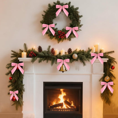 CCILAND 24 Pcs Pink Small Velvet Bows for Christmas Tree, 3.54 Inch Mini Christmas Bows for Gift Wrapping, Twist Tie Velvet Bows Xmas Ornaments for Wreath, Crafts, Party, Wedding