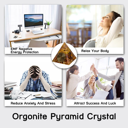DRTMLY Orgone Pyramid, Small Healing Crystals Pyramid with Tiger's Eye Stones, Orgonite Energy Generator for Resist Stress, Bring Good Luck and Wealth