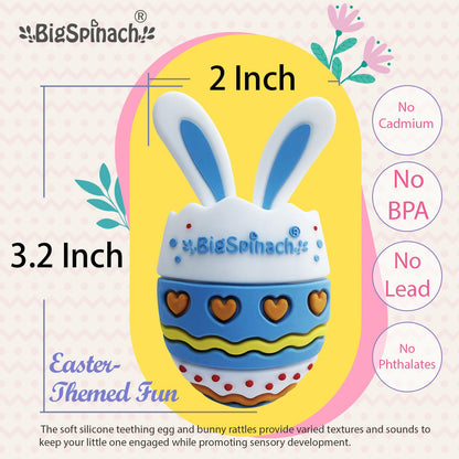 BIGSPINACH Easter Egg Baby Teether,Baby Teething Toy for Pain Relief,Silicone Bunny Rabbit Teether,Easter Gift for Babies,Sensory Toy for Boys & Girl (Blue)