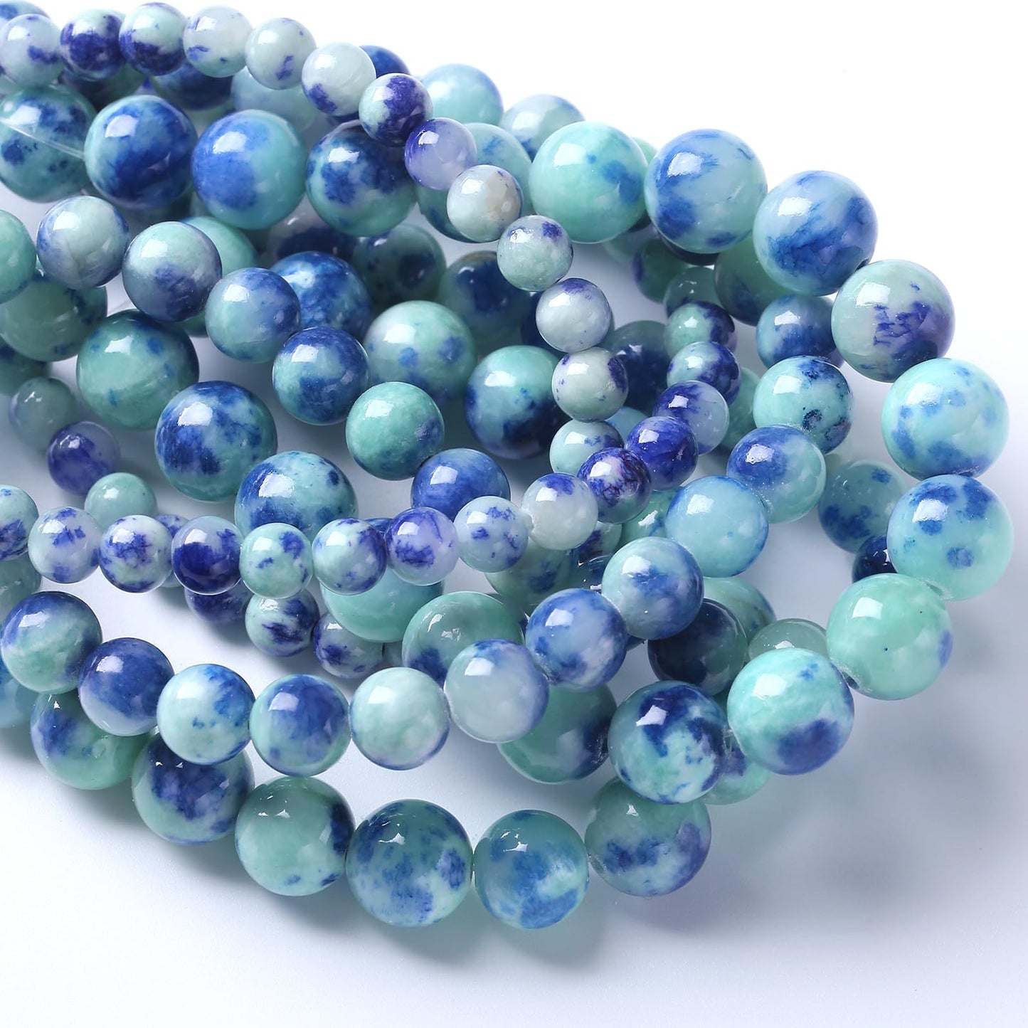 36pcs 10mm Natural Blue Green Persian Jade Stone Beads for Jewelry Making Round Loose Spacer Beads DIY Bracelets Necklaces 15" (10mm, Blue Green Jade)