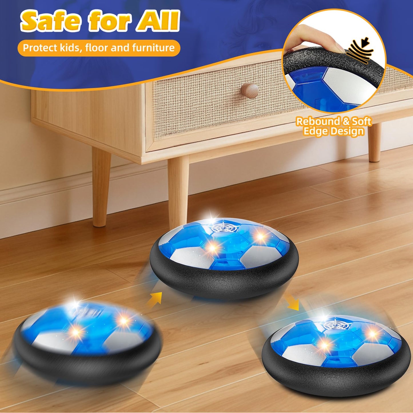 2Pcs LED Hover Soccer Ball Indoor Toys for 3-12 Year Old Boys Girls Christmas Birthday Gifts for 3 4 5 6 7 8 9 10 Years Old Kids Air Floating Soccer Toy Toddler Games Foam Bumper