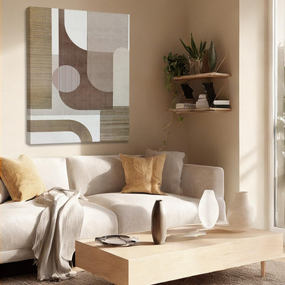 ZENPEE Neutral Beige/Taupe Geometric Wall Art, Minimalist Abstract Canvas Print, Framed & Ready to Hang, Modern Decor for Living Room and Bedroom, 32 x 24 Inches