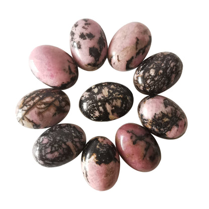 Loveliome 18x13mm Oval Cabochons Flatback Crystal Stone Gemstones Beads for Jewelry Making DIY Pack of 10, Rhodonite