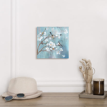 White Floral Canvas Artwork Wall: Elegant Flower Tree and Birds Wall Art Painting for Living Room (12'' x 12'' x 1 Panel)