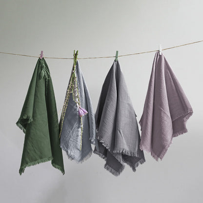 Ayuzawa Handmade Cloth Napkins 100% Cotton with Fringe，Delicate Napkins for Dinners, Parties, Weddings and More，18 x 18 Inch Set of 4 - Lavender