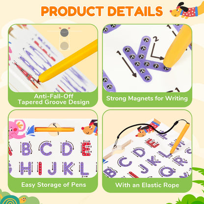 JoyCat Magnetic Animal Letter Tracing Board, Double-Sided ABC Magnets for Toddlers, Uppercase & Lowercase Letter Writing Practice - Preschool Learning Toys, Road Trip Car Activities for Kids Ages 3-5