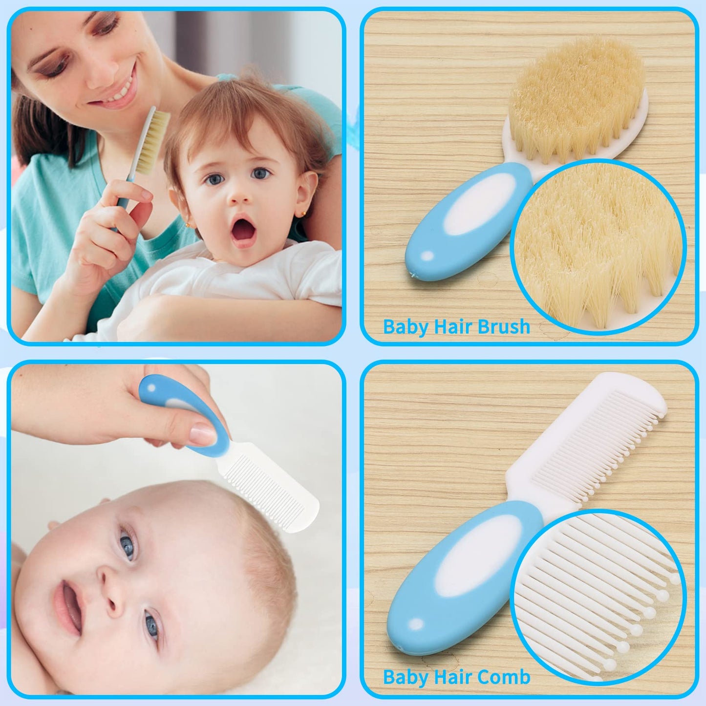 Baby Healthcare and Grooming Kit, Baby Safety Set Newborn Nursery Health Care Set with Hair Brush Scale Measuring Spoon Nail Clippers for Baby Girls Boys (24PCS Blue)
