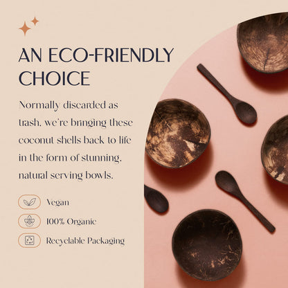 COCOBOWLCO Coconut Bowl Set with Wooden Spoons – Handcrafted Eco-Friendly Acai Bowls, Yogurt Bowls & Smoothie Bowls – Ideal for Ninja Creami, Cereal & Snacks (4, Polished)