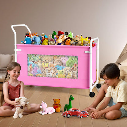 KEEGH Extra Large Toy Box for Kids with 360° Rotating Wheels, Heavy Duty Toy Chest for Boys and Girls, Toy Storage Organizer for Kids, Toy Bins for Living Room, Nursery, Bedroom (Pink)