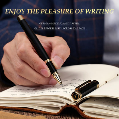 MCNTEIK Black Rollerball Pen With 24K Gold Finish, Luxury Grade Craftsmanship Pen, Schmidt 888F Ink Refill, Exquisite Men's And Women's Gift Pen Set, Professional, Writing, Executive,Office, Nice Pen