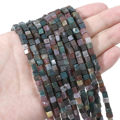 BEADIA Natural Indian Agate Square Stone Beads 4x4mm 85pcs Cube Loose Semi Gemstone Beads for Jewelry Making Design