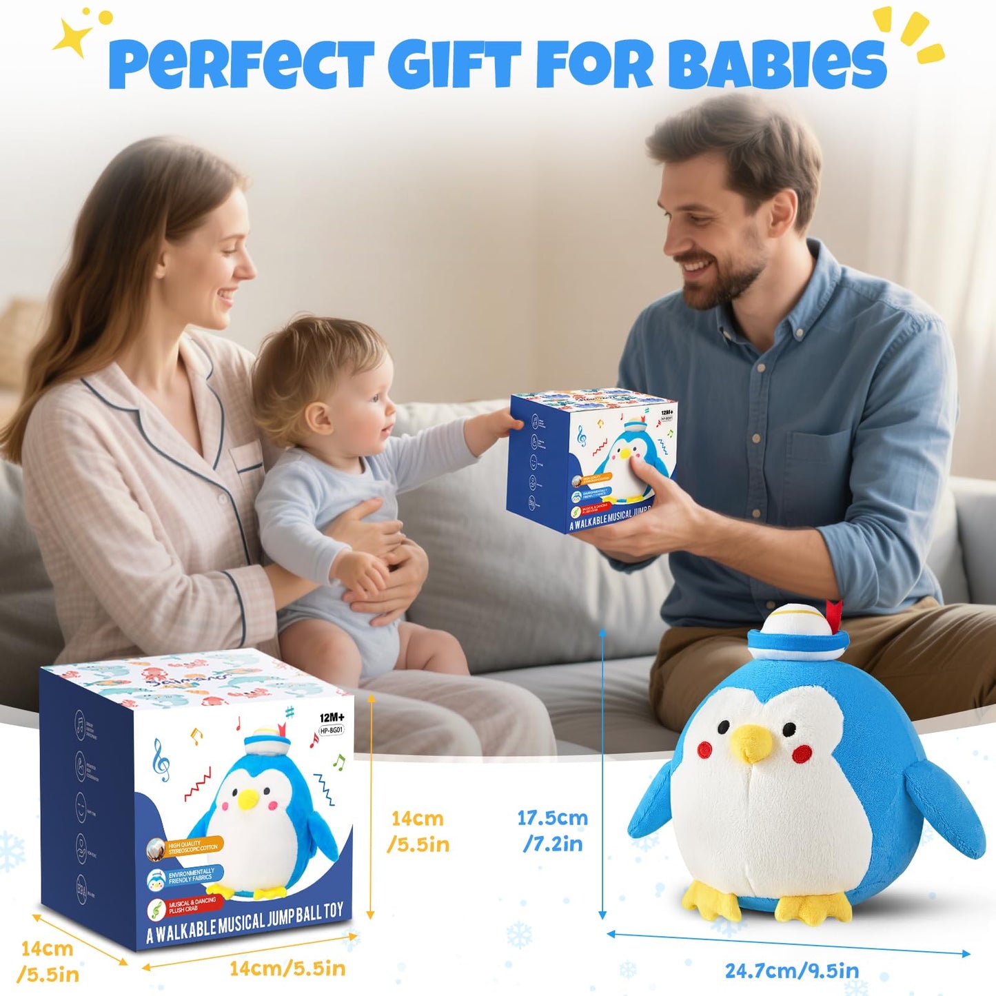 Crawling Penguin Baby Toy with 48 Songs & Record– Interactive Musical Plush Toy for Babies 6-12 Months, USB Rechargeable Dancing Stuffed Animal, Sensory Toy for Toddlers 1-3, Baby Birthday Gift