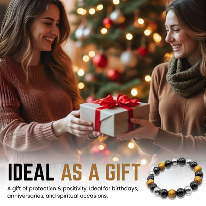 AKDNZ Protection Bracelet for Men & Women - 8mm Handmade Triple Protection Black Tourmaline, Hematite & Tiger Eye Bracelet, Natural Healing Crystal Gifts for Father's Day, Christmas & Anniversary