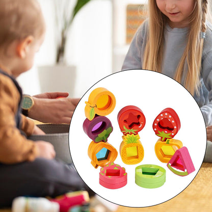 Wooden Stacking Blocks for Kids, 10-Piece Sensory Toy Set with Acrylic Fruit & Vegetable Shapes, Fine Motor Skills Gift for Boys Girls