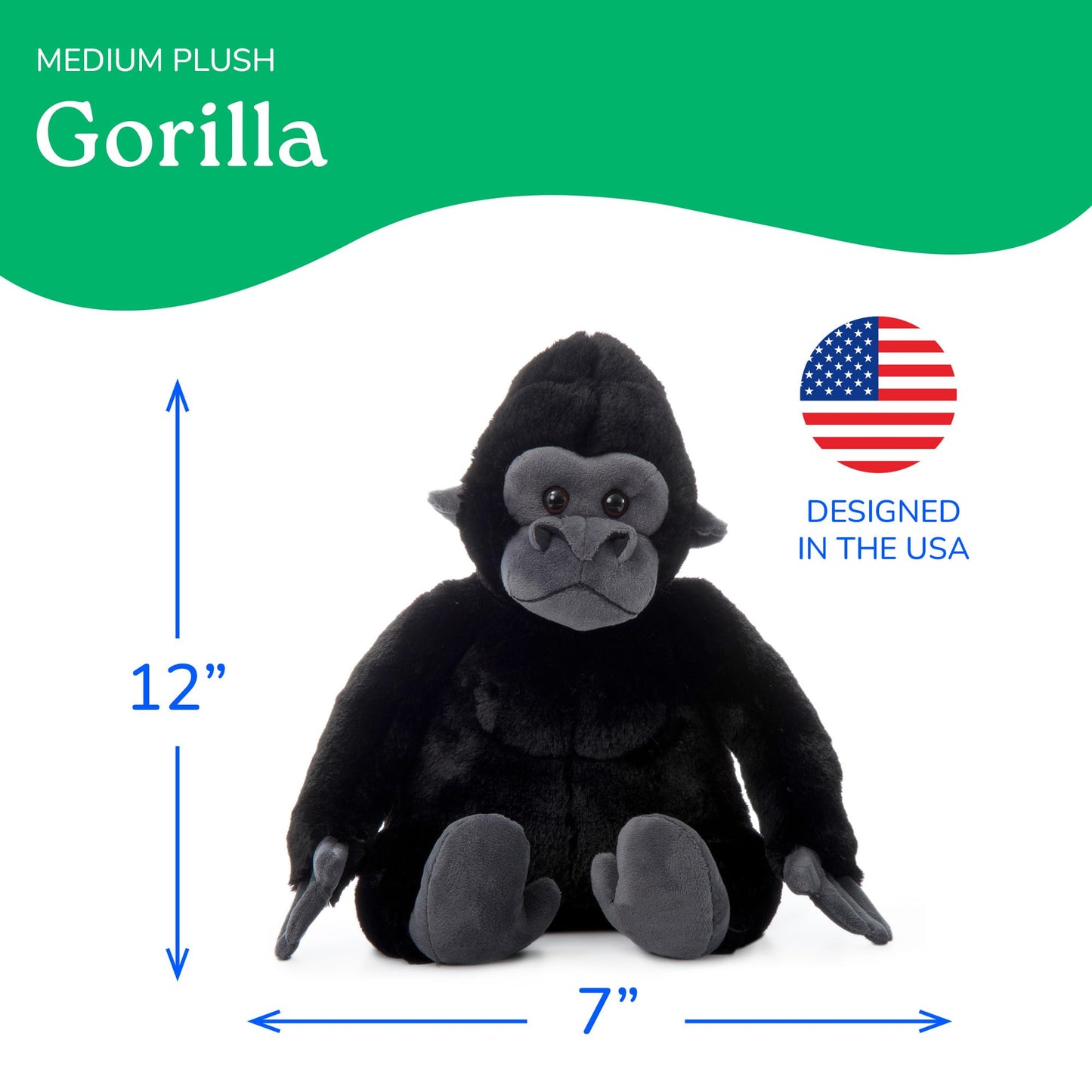 The Petting Zoo Gorilla Stuffed Animal, Gifts for Kids, Wild Onez Zoo Animals, Gorilla Plush Toy 12 inches