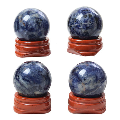 Casaper Natural Sodalite Ball with Red Jasper Stand, Healing Crystal Sphere for Home Fengshui Yoga Meditation, Reiki Energy Balancing 1.18”(30mm)