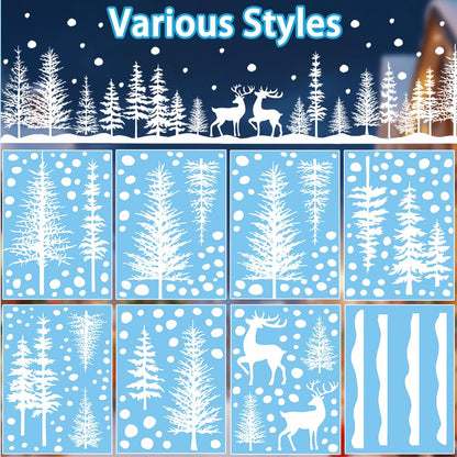 DIYDEC 8 Sheets Christmas Window Clings Snowy Christmas Forest Trees Window Decals Double-Sided Winter Window Stickers Decorations for Xmas Holiday Home Party Glass