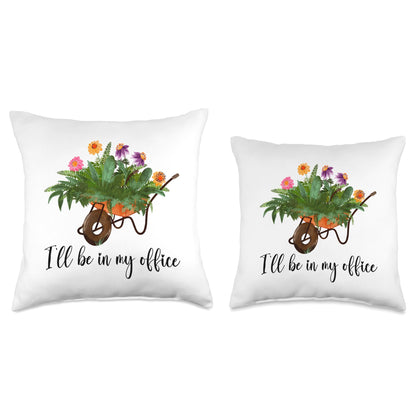 Funny Gardening Wheelbarrow Floral Garden Flower Grower Throw Pillow