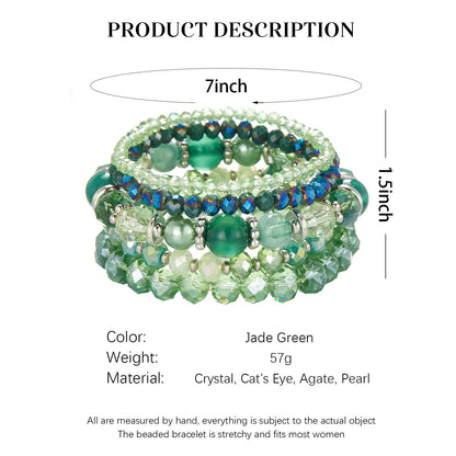 Noessla Beaded Boho Stretch Bracelet Colorful Stackable Crystal Beads Bracelets Trendy Costume Jewelry Mothers Day Gifts for Women(21-Green)