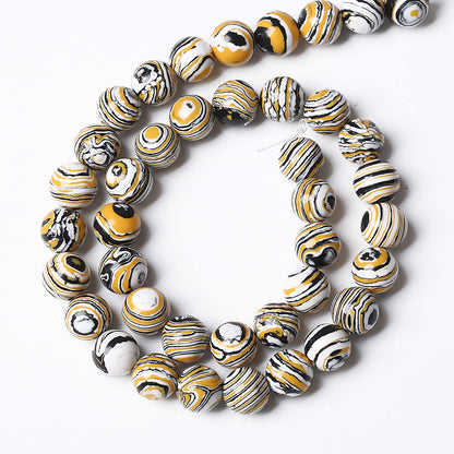 90pcs 4mm Natural Yellow Malachite Beads Round Loose Beads for Jewelry Making DIY Bracelets Necklace Crystal Energy Healing Power Stone(4mm, Yellow Black Malachite)