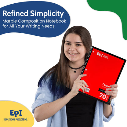 EPI Spiral Notebook | Wide - 70 Sheets, Durable Spiral Binding | 10.5 x 8 in | Classroom Supplies | School, Office, Note Taking, Journaling - 48 Pack