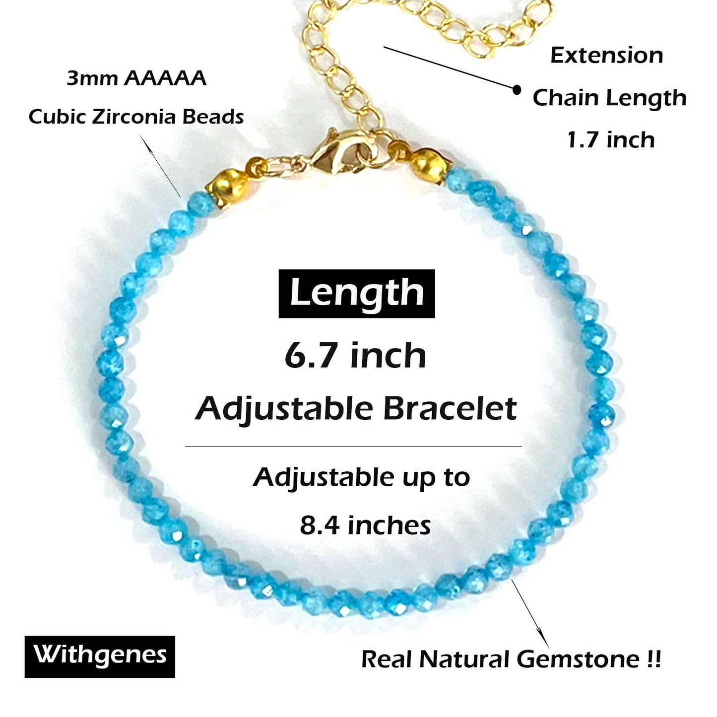 Withgenes Bohemian Bracelet for Women Boho Beaded Gemstone Bracelets Natural Stones Gold Plated Link Bracelet Valentines Mother's Day Gifts for Her, Sky Blue