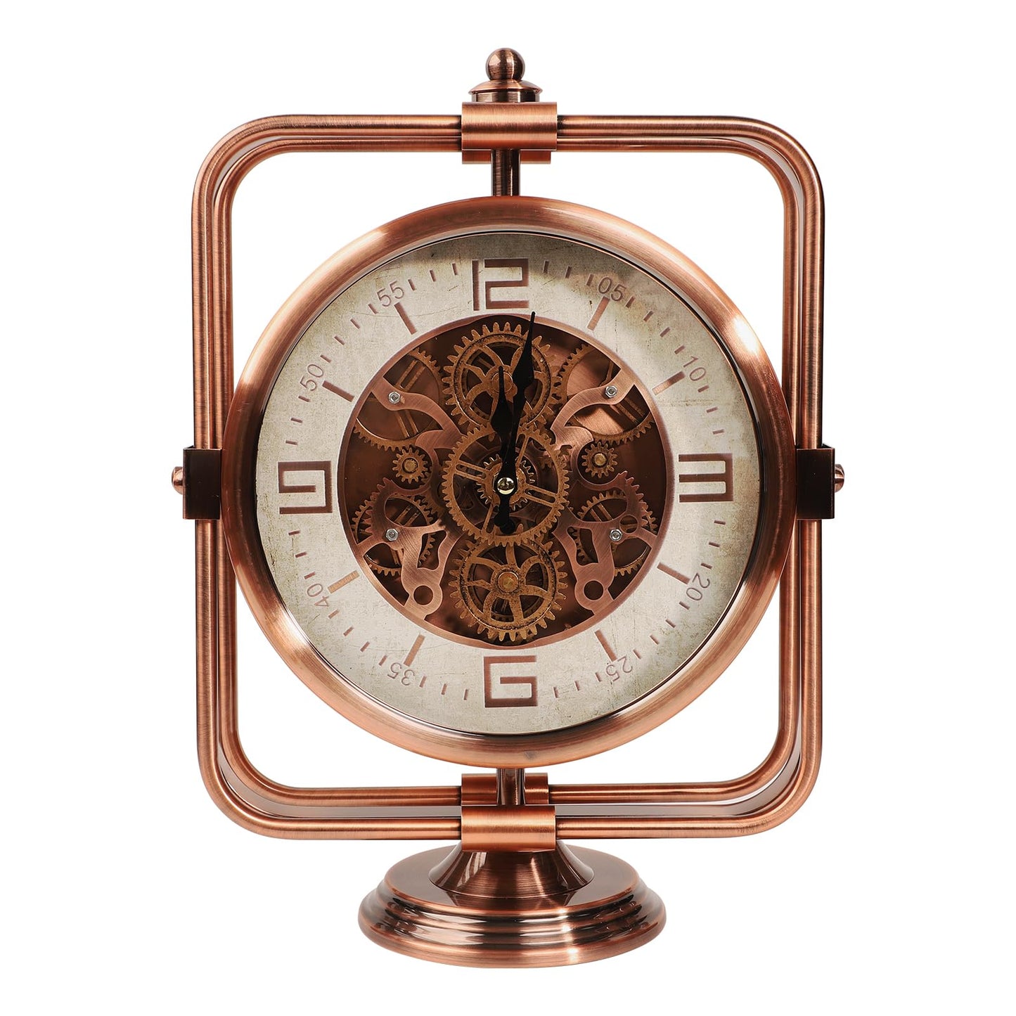 DORBOKER Moving Gears Desk Clock, Mantle Clock, Industrial Steampunk Art Decorative Clocks for Living Room Farmhouse Offcie, Christams Gifts Ideas for Father Boss Senior Friend (11inch-Red Copper)