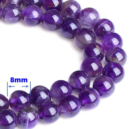 QINJIEJIE 60PCS Amethyst Beads 8mm Natural Stone Beads Round Loose Gemstone Bead for Bracelet Beading Purple Crystal Jewelry Making DIY Necklace Earrings 0.32" Stocking Stuffers